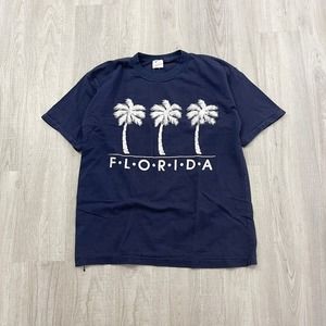 VINTAGE 90s Florida Palm Trees Single Stitch Shirt Size Large L Mens Blue 1990s